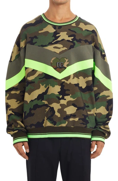 Shop Dolce & Gabbana Felpino Oversize Camouflage Crewneck Sweatshirt In Green Multicolor