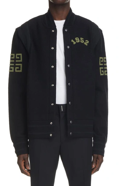 Shop Givenchy Varsity Felted Wool Bomber Jacket In Black