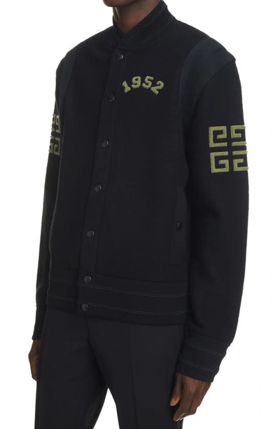 Shop Givenchy Varsity Felted Wool Bomber Jacket In Black