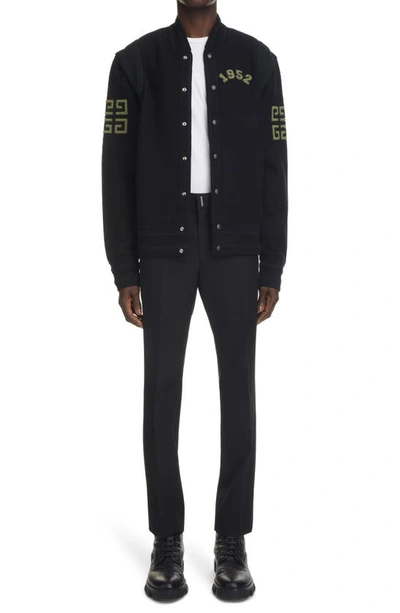 Shop Givenchy Varsity Felted Wool Bomber Jacket In Black