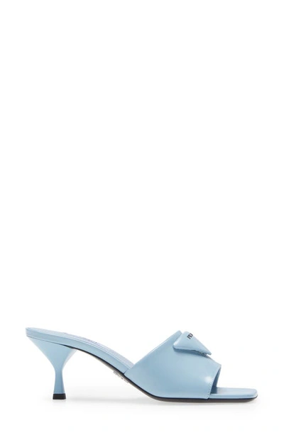 Shop Prada Triangle Logo Slide Sandal In Celeste