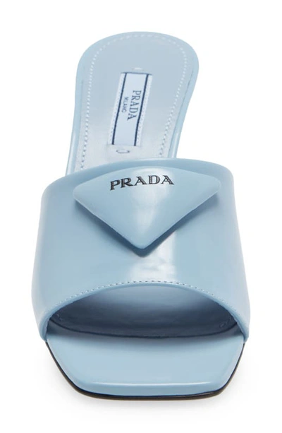 Shop Prada Triangle Logo Slide Sandal In Celeste