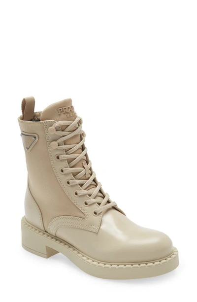 Shop Prada Lug Sole Combat Boot In Deserto