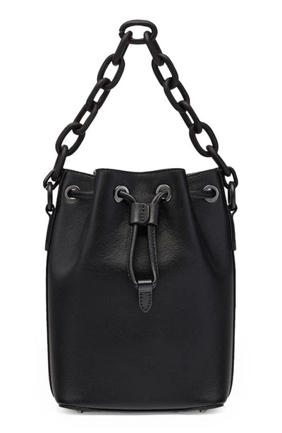 Shop Mcm Mini Drawstring Leather Bucket Bag In Black