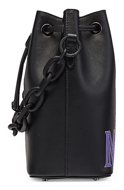 Shop Mcm Mini Drawstring Leather Bucket Bag In Black