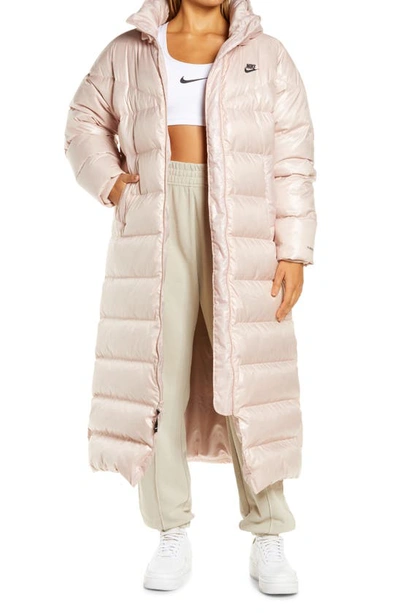 Shop Nike Sportswear City Quilted Longline Down Parka In Pink Oxford/ Black