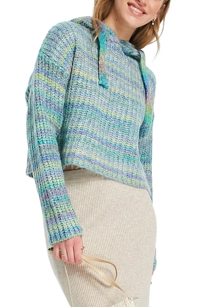 Shop Topshop Knit Space Dye Cotton Hoodie In Mid Blue