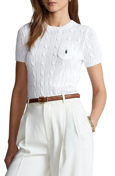 Polo Ralph Lauren Short Sleeve Cable Knit Cotton Sweater In White | ModeSens