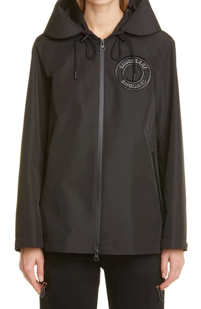 Shop Burberry Everton Logo Zip Hooded Jacket In Black