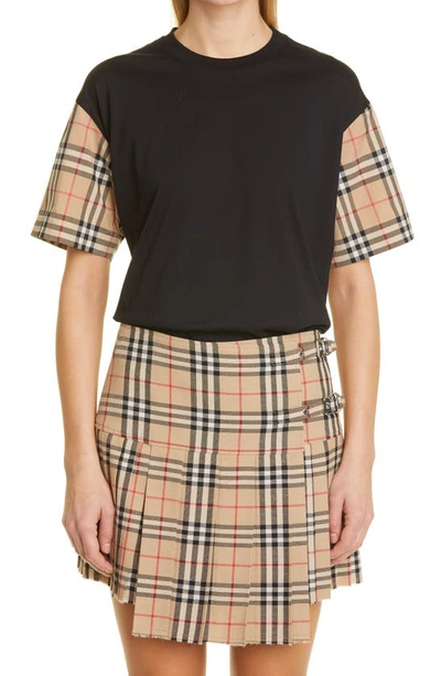 Shop Burberry Carrick Check Sleeve Oversize Cotton T-shirt In Black