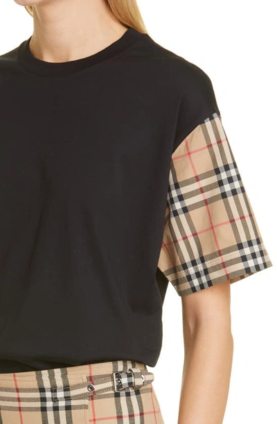 Shop Burberry Carrick Check Sleeve Oversize Cotton T-shirt In Black