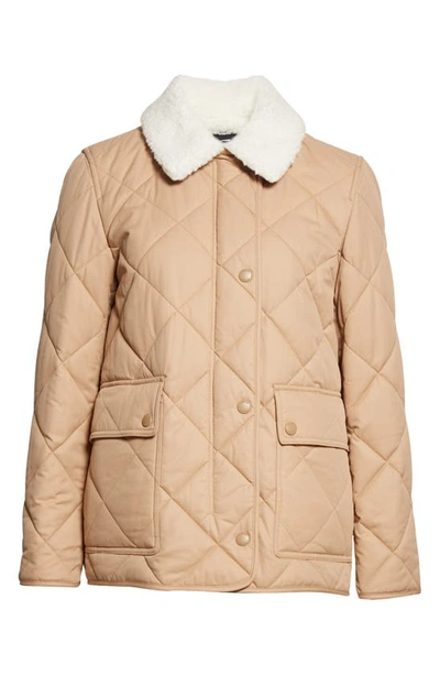 Shop Burberry Kemptown Quilted Gabardine Coat With Removable Faux Shearling Collar In Camel