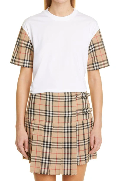 Shop Burberry Carrick Check Sleeve Oversize Cotton T-shirt In White
