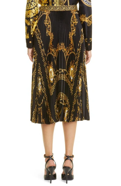 Shop Versace La Coupe Des Dieux Barocco Print Pleated Silk Twill Skirt In Black-gold
