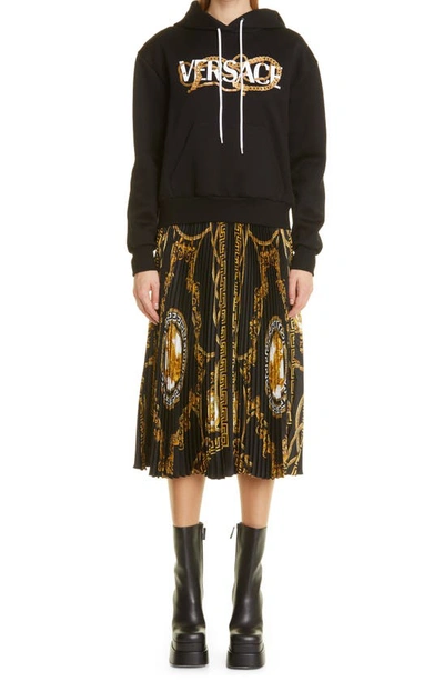 Shop Versace La Coupe Des Dieux Barocco Print Pleated Silk Twill Skirt In Black-gold