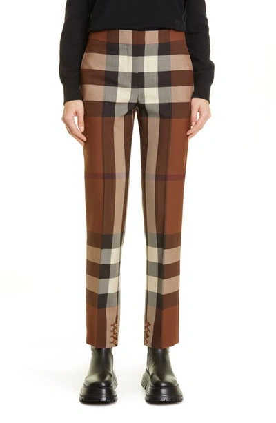 Shop Burberry Aimie Check Slim Fit Crop Wool Trousers In Dark Birch Brown Chk