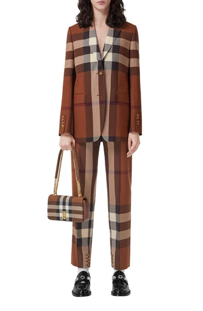 Shop Burberry Aimie Check Slim Fit Crop Wool Trousers In Dark Birch Brown Chk