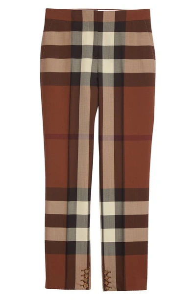 Shop Burberry Aimie Check Slim Fit Crop Wool Trousers In Dark Birch Brown Chk