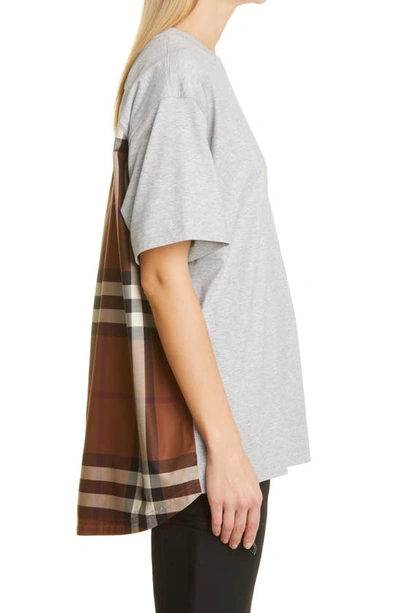 Shop Burberry Megan Check Back Panel Oversize Cotton T-shirt In Pale Grey Melange