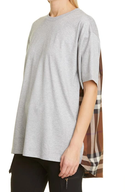 Shop Burberry Megan Check Back Panel Oversize Cotton T-shirt In Pale Grey Melange