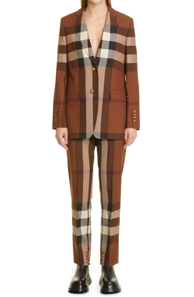 Shop Burberry Sidon Check Boxy Wool Jacket In Dark Birch Brown Chk