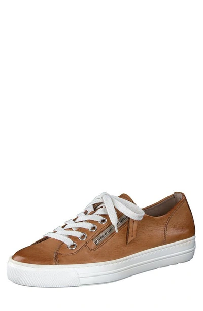 Shop Paul Green Lacy Zip Leather Sneaker In Cuoio Washed Leather