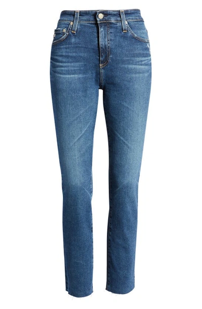 Shop Ag Mari Raw Hem High Waist Crop Straight Leg Jeans In 12 Years Blue Dusk
