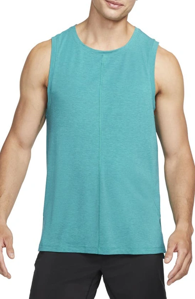 Shop Nike Dri-fit Yoga Tank In Geode Teal/ Roma Green/ Black