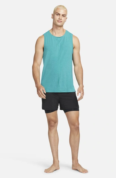 Shop Nike Dri-fit Yoga Tank In Geode Teal/ Roma Green/ Black