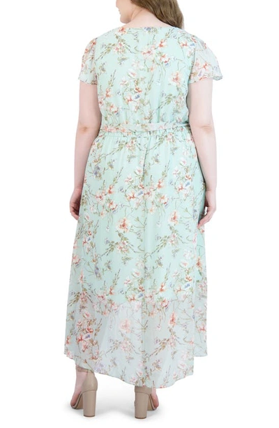 Shop Julia Jordan Flutter Sleeve High-low Maxi Dress In Mint Multi