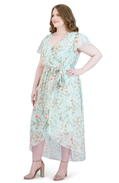 Shop Julia Jordan Flutter Sleeve High-low Maxi Dress In Mint Multi