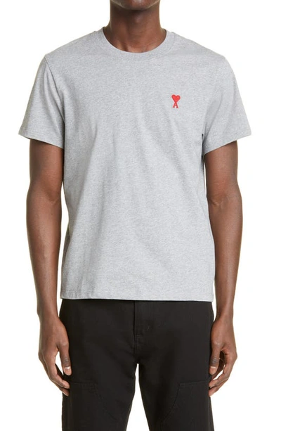 Shop Ami Alexandre Mattiussi Ami De Coeur Embroidered Organic Cotton T-shirt In Heather Grey