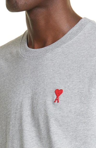 Shop Ami Alexandre Mattiussi Ami De Coeur Embroidered Organic Cotton T-shirt In Heather Grey