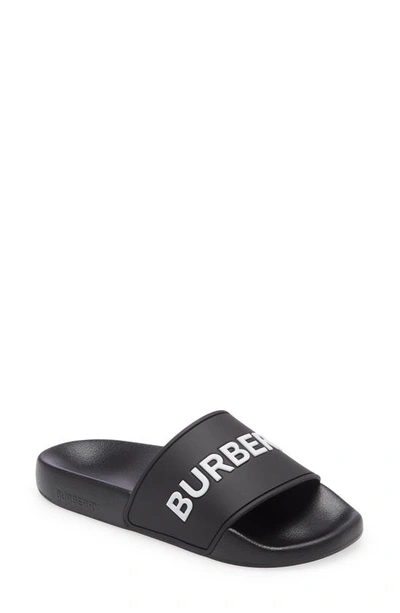 Shop Burberry Furley Slide Sandal In Black/ Opticwhite