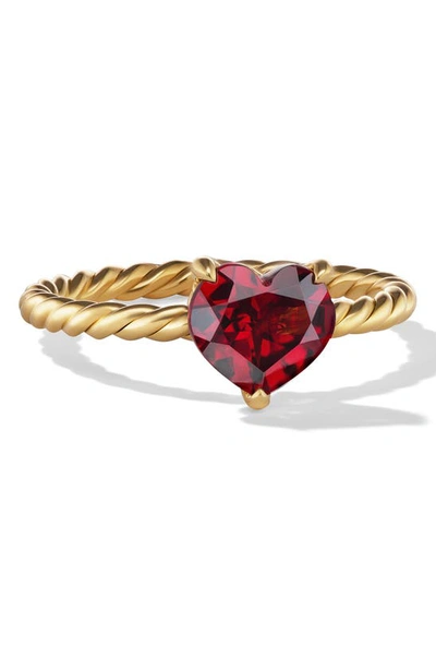 Shop David Yurman Garnet Heart Ring In 18k Yellow Gold