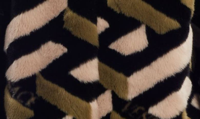 Shop Versace La Greca Monogram Faux Fur Coat In Black Khaky