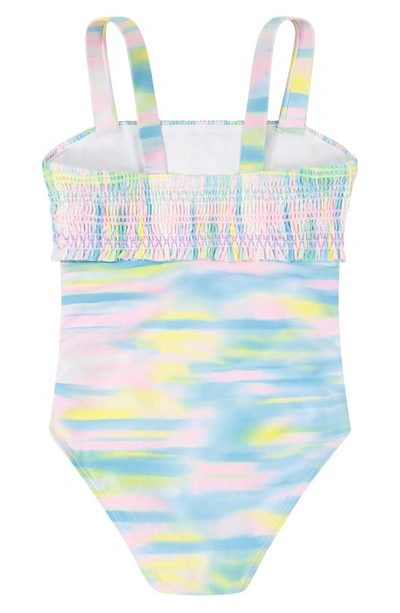 Shop Andy & Evan Kids' Smocked Ruffle One-piece Swimsuit In Pastel Tie Dye