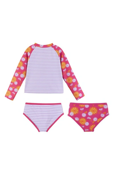 Shop Andy & Evan Kids' Fruit Stripe Reversible Two-piece Rashguard Swimsuit In Pink Grapefruit