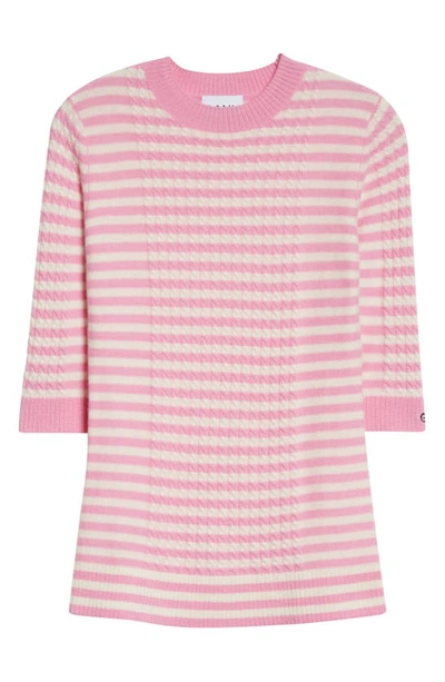 Shop Ganni Stripe Cashmere Blend Crewneck Sweater In Carmine Rose