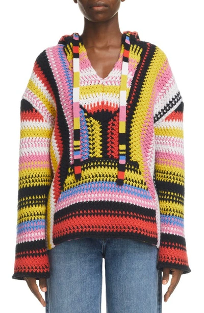 Shop Chloé Hand Knit Cashmere & Merino Wool Hooded Sweater In Multicolor