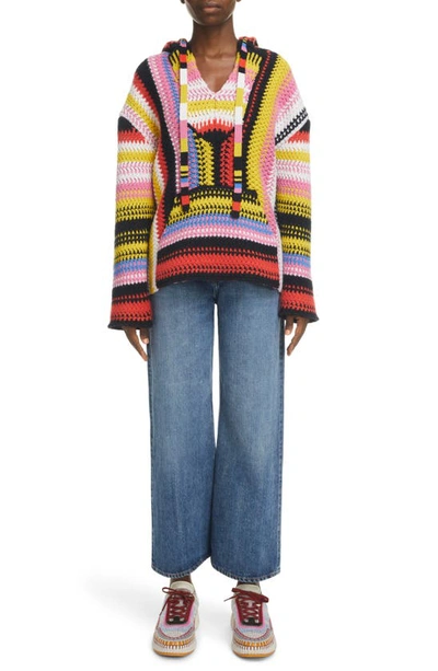 Shop Chloé Hand Knit Cashmere & Merino Wool Hooded Sweater In Multicolor
