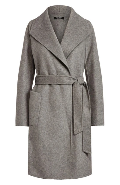 Ralph Lauren Double Face Wool Blend Wrap Coat In Pale Grey