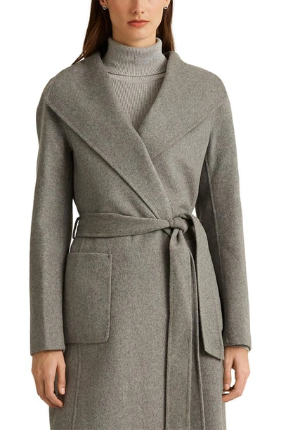 Ralph Lauren Double Face Wool Blend Wrap Coat In Pale Grey