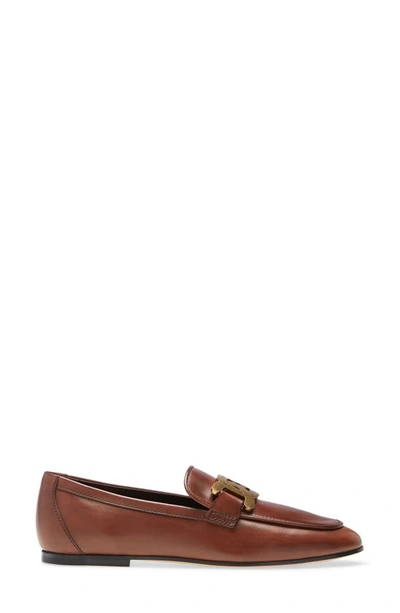 Tod's T Ring Leather Loafers In Brown