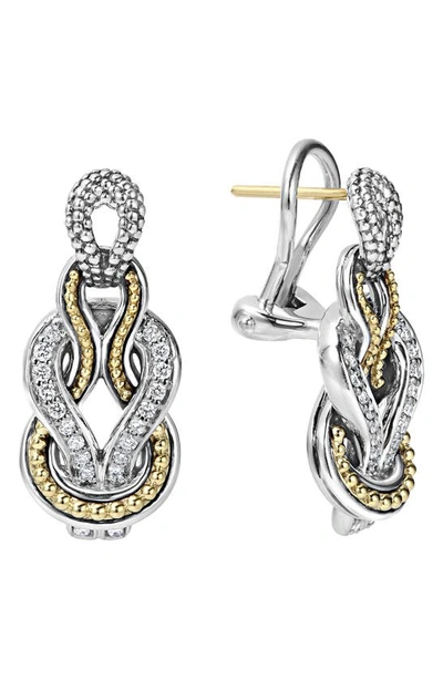 Shop Lagos 'newport' Diamond Knot Earrings In Silver/ Gold
