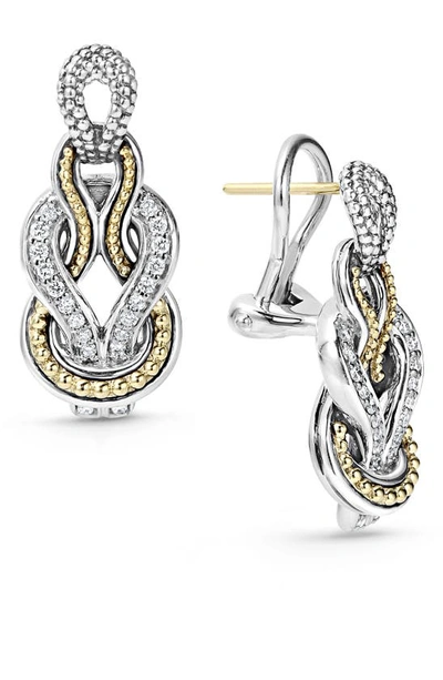 Shop Lagos 'newport' Diamond Knot Earrings In Silver/ Gold
