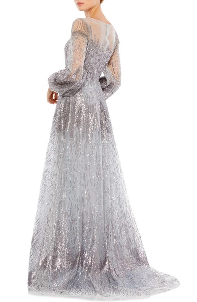 Shop Mac Duggal Sequin Long Sleeve A-line Gown In Platinum