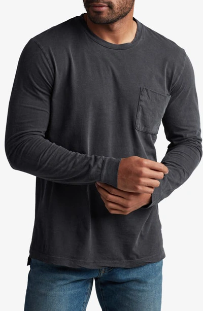 Shop Rowan Asher Long Sleeve Cotton Pocket T-shirt In Faded Black