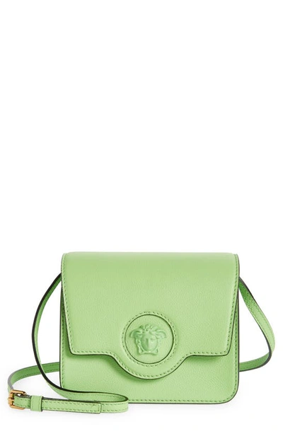 Shop Versace La Medusa Leather Shoulder Bag In Neon Green- Gold