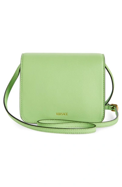 Shop Versace La Medusa Leather Shoulder Bag In Neon Green- Gold